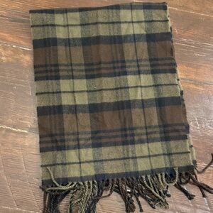 Plaid Fringe Scarf in Green and Brown